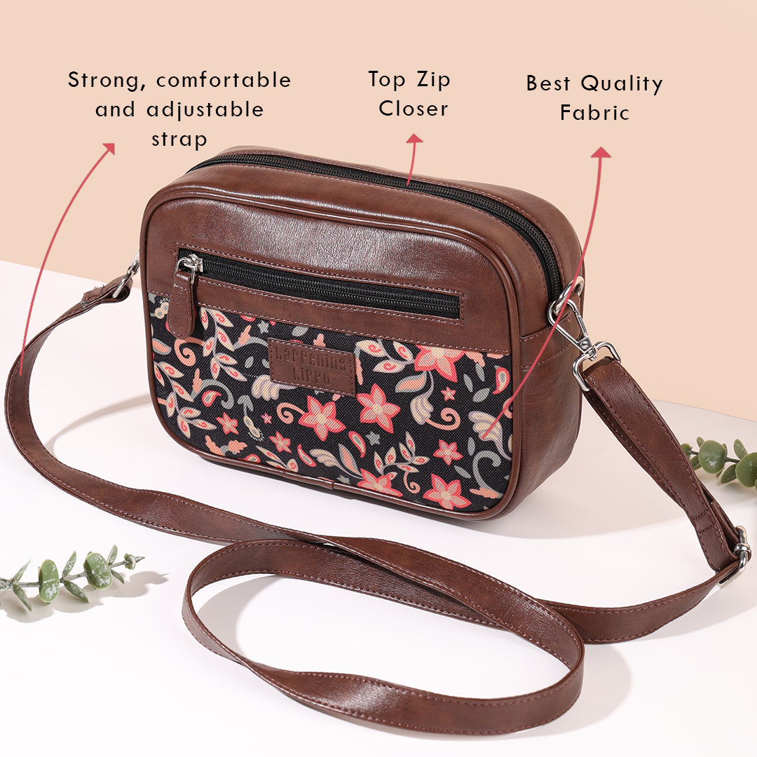 Floral Hues Sling Bag with Ganpati Rakhi & Greeting Card