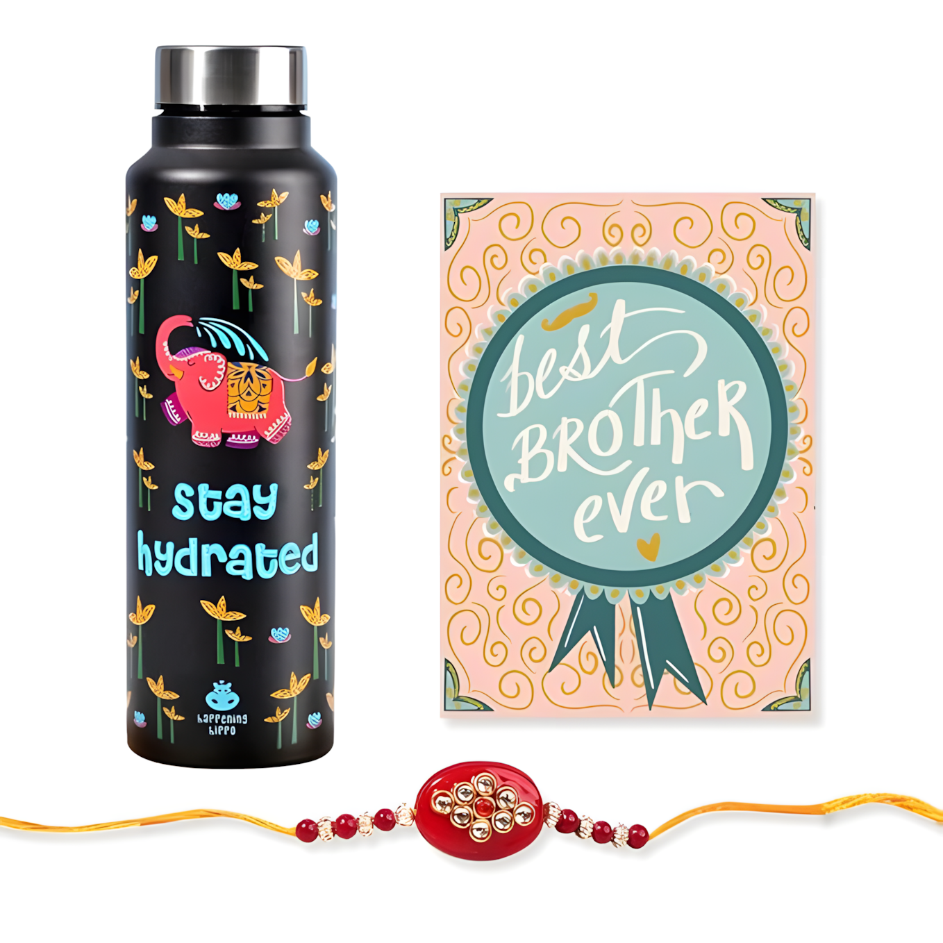 Happening Hippo Rakhi Combo – Bottle, Rakhi & Card (Black)