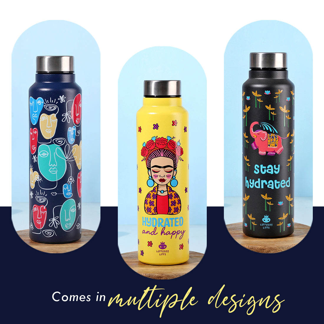 water bottle,printed water bottles,stainless steel water bottles,steel water bottle,happening hippo water bottles