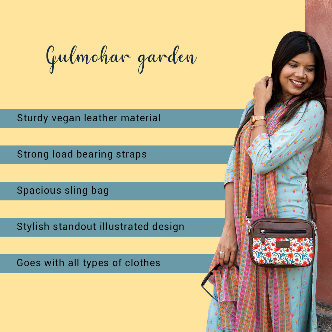 Gulmohar Garden Rectangular Sling Bag