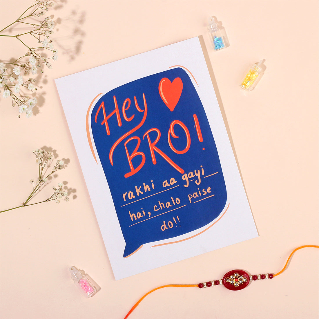 Red Rakhi with Hey Bro Card