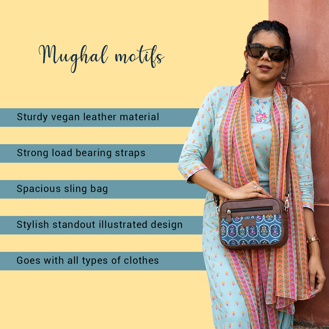 Mughal Motifs Rectangular Sling Bag