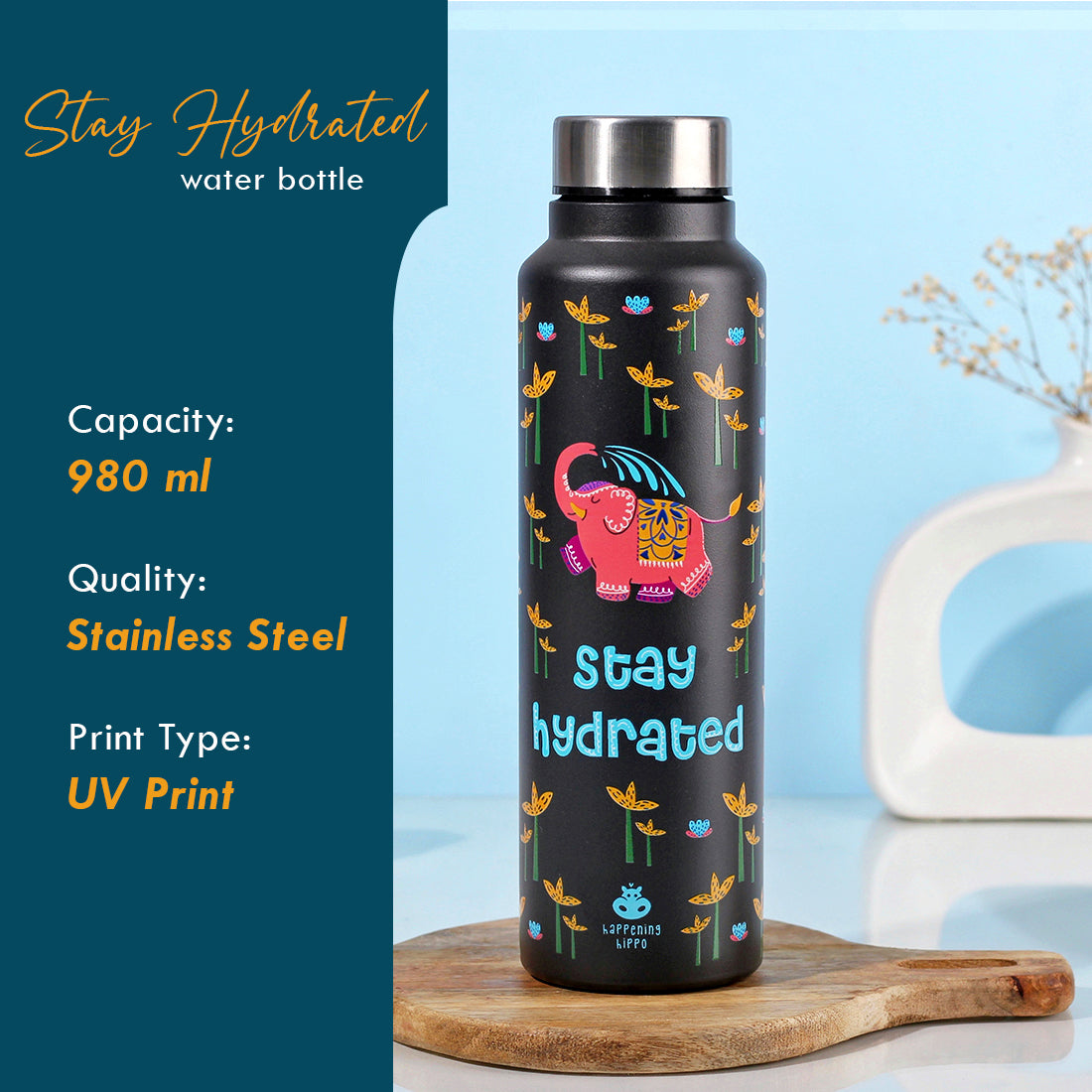 stainless steel water bottles,steel water bottle,water bottle 1 litre,1l water bottle,stainless steel bottle,happening hippo water bottles