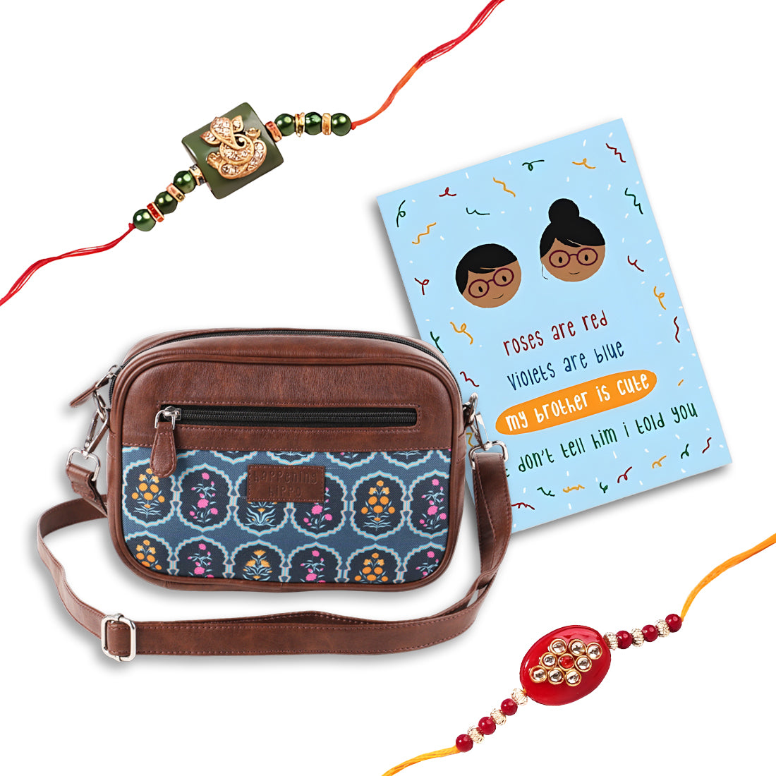Mughal Motif Sling Bag with Rakhi & Greeting Card