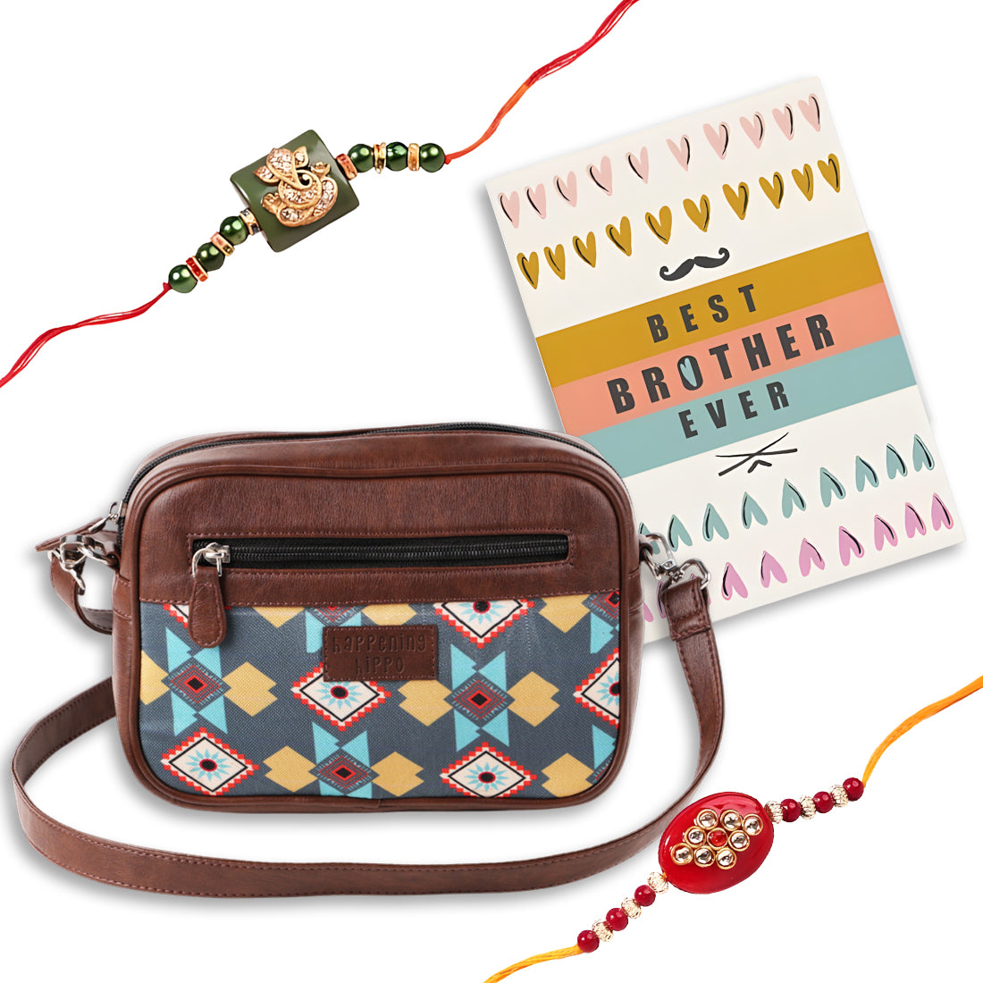 Aztec Play Sling Bag with Ganpati Rakhi & Greeting Card