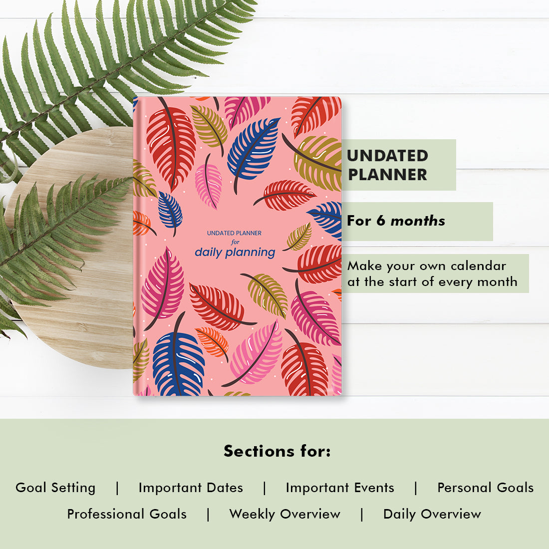 Multicolour Leaf Undated Planner - 6 Months