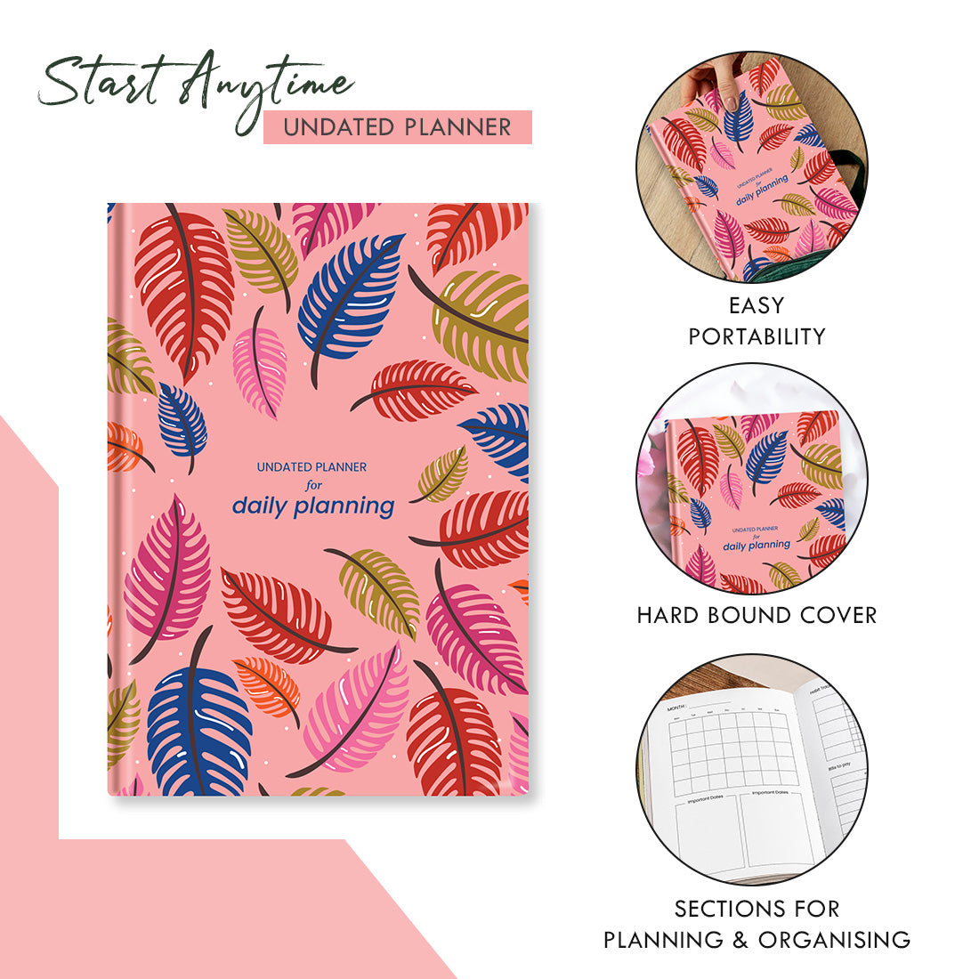 Multicolour Leaf Undated Planner - 6 Months