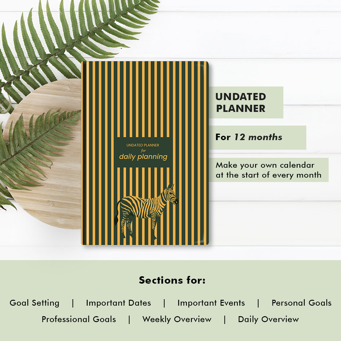 Yellow Zebra Undated Planner - 12 Months