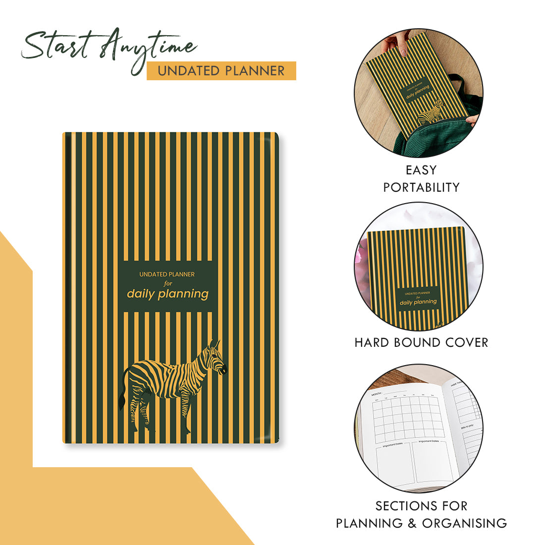 Yellow Zebra Undated Planner - 12 Months